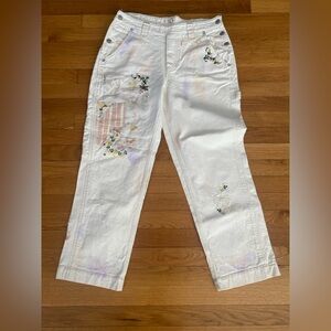 FREE PEOPLE WE THE  FREE Floral Embroidered  WHITE Jeans SIZE 30